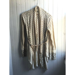 Tiny Anthropologie Tan White Asymmetrical Belted Cardigan Mixed Media - Large